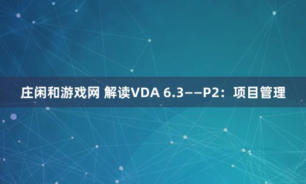 莊閑和游戲網 解讀VDA 6.3——P2:項目管理